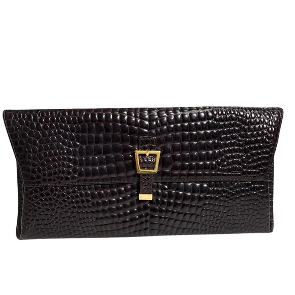 Etienne Aigner Vintage Crocodile 100% Embossed Leather Clutch with Gold Buckle - Picture 1 of 13